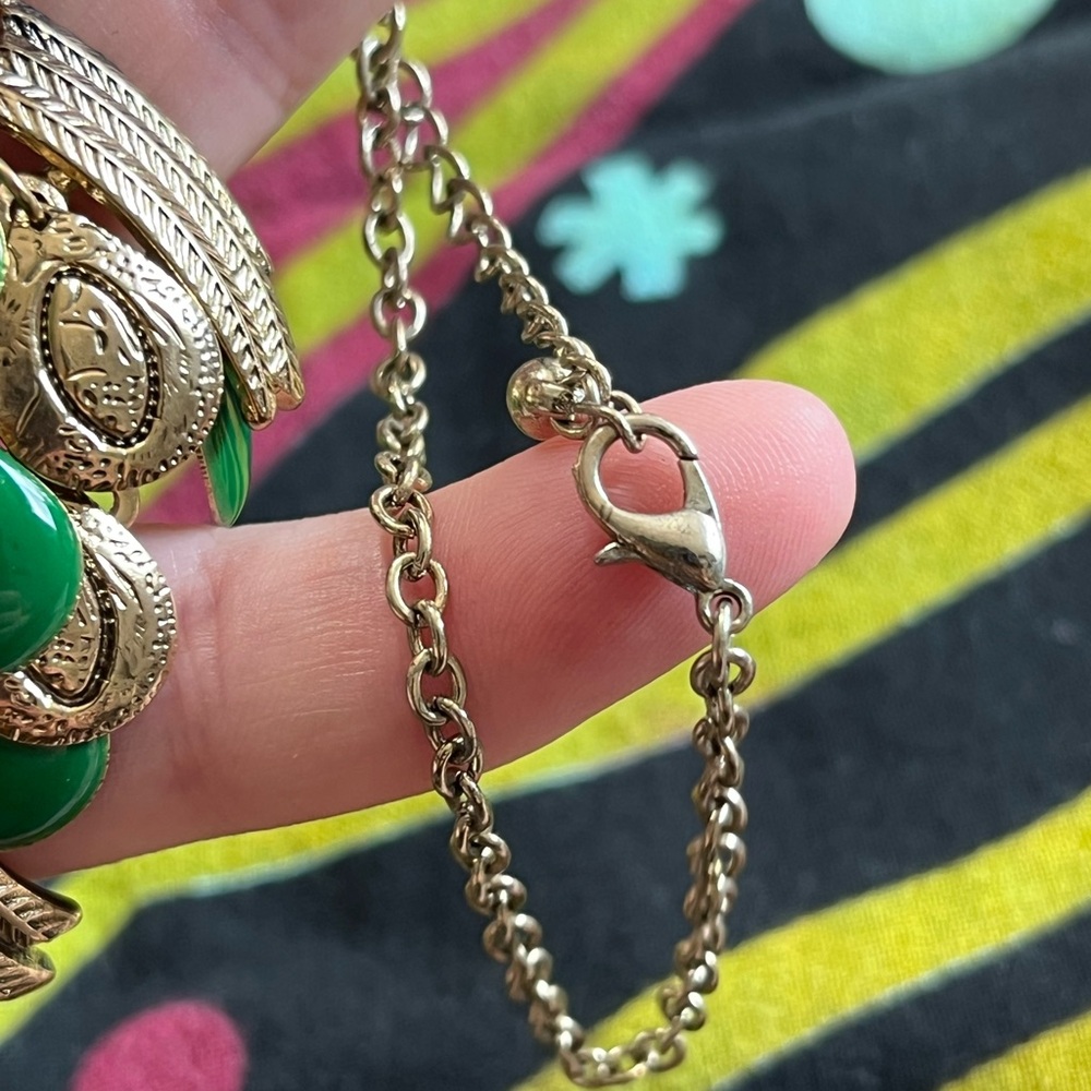VTG Whimsigoth Boho Green Enamel Owl Statement Costume Jewelry Necklace - Picture 3 of 6